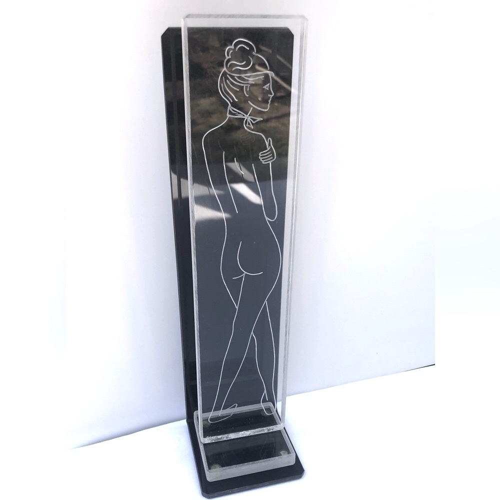 ARTISAN MADE LUCITE WOMEN TITLE “ART NOUVEAU” SIGNED/DATED 1985 Emile Dekel LAS